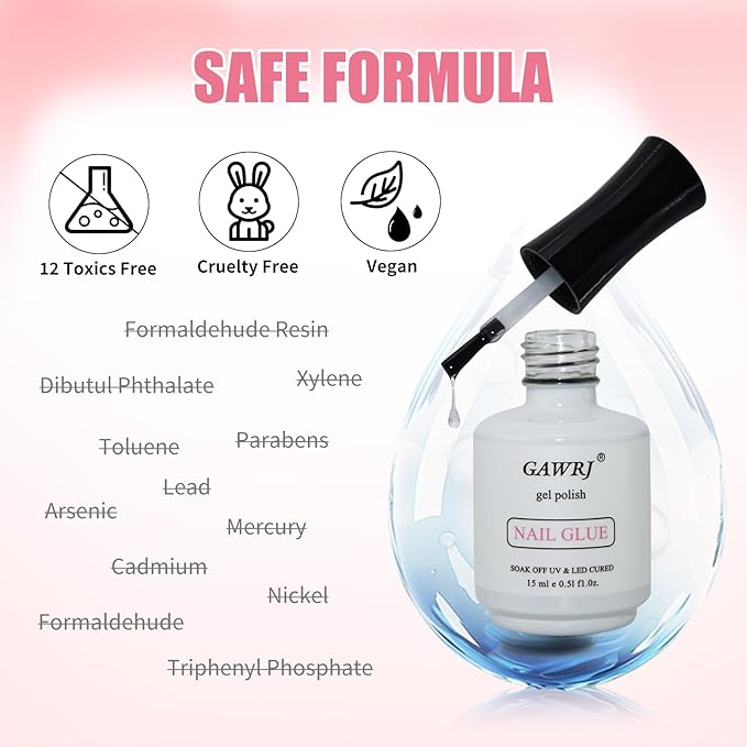 GAWRJ Nail Tips Gel Nail Glue Bulk 4 Pcs 15ml 9 in 1 Adhesive Gel Nail Polish for Salon - Strong Nail Glue for Press On Nails Nails Acrylic Tips - Christmas Nail Art, Valentine's Day Girl Gift