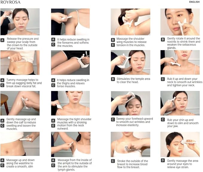 ROYROSA® 로이로사괄사 K-Beauty, 100% Ceramic Guasha, Facial and Body Acupuncture Therapy, Reduce Fine Lines and Wrinkles, Made in South Korea (Royrosa Guasha)