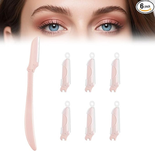 Eyebrow Razors&Dermaplane Razors Set - Japanese Blades Face Razors for Peach Fuzz and Fine Hair, Multipurpose Exfoliating Dermaplaning Tools for Women and Men, 6 Replacements Heads Included