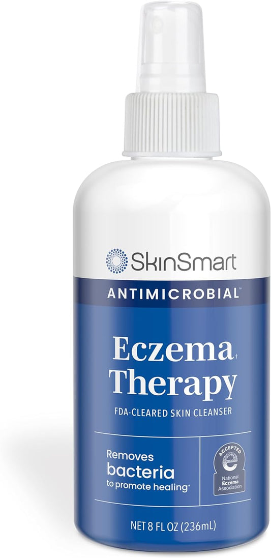 SkinSmart Antimicrobial Eczema Therapy with Hypochlorous Acid, Safely Removes Bacteria so Skin Can Heal, for Adults, Kids and Seniors, 8 Ounce Clear Spray