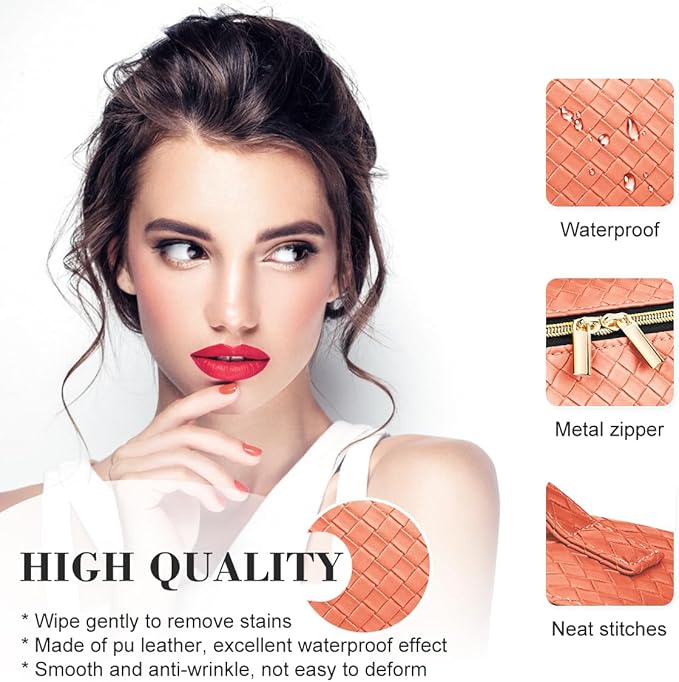 Personalized Makeup Bag, Valentine’s Day Gifts for Girl, Preppy Plaid Leather Cosmetic Travel Bag for Women, Travel Toiletry Organizer, Large Capacity Stuff Bag, Cute Cosmetic Pouch Skincare Bag