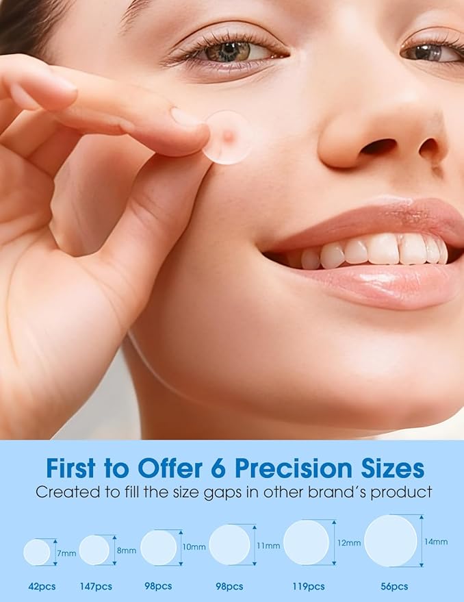 Pimple Patches for Face—Hydrocolloid Acne Patch, 6 Sizes (7/8/10/11/12/14 mm), 560 ct.—Tea Tree, Salicylic Acid & Centella-Invisible Waterproof Spot Dots, Absorb Fluid & Shrinking Zits and Whiteheads