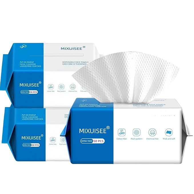 Disposable face towel. MIXUISEE thick and soft face towels. 100% cotton face cloths.facial towels 150% thickness.Remove makeup and cleansing.Suitable for sensitive skin. (Extra thick 150 pieces)