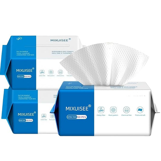 Disposable face towel. MIXUISEE thick and soft face towels. 100% cotton face cloths.facial towels 150% thickness.Remove makeup and cleansing.Suitable for sensitive skin. (Extra thick 150 pieces)