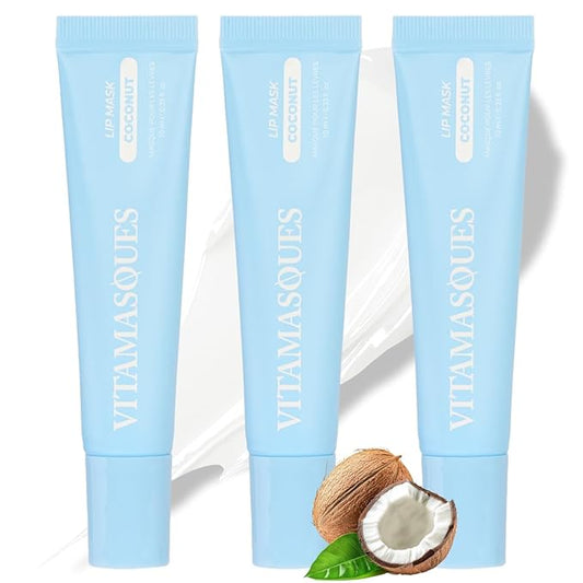 Vitamasques Overnight Lip Mask - Hydrating Coconut Flavor Lip Balm Moisturizer with Vitamins & Natural Oil Hydrates, Nourishes & Plumps Lips Area - Korean Skin Care Lip Care Products (Pack of 3)