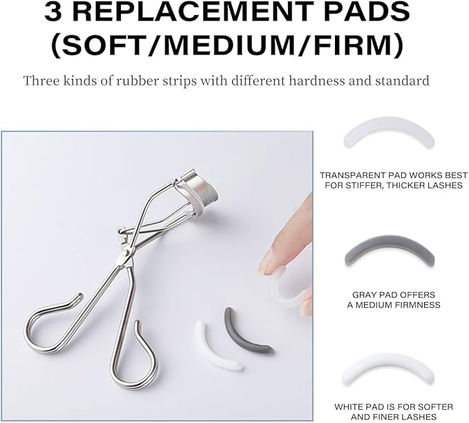 GöSol Eyelash Curler w/3 Replacement Pads (Soft/Medium/Firm) - Professional Lash Curler for Natural, Fake, Curly or Straight Lashes, Includes Protective Cover