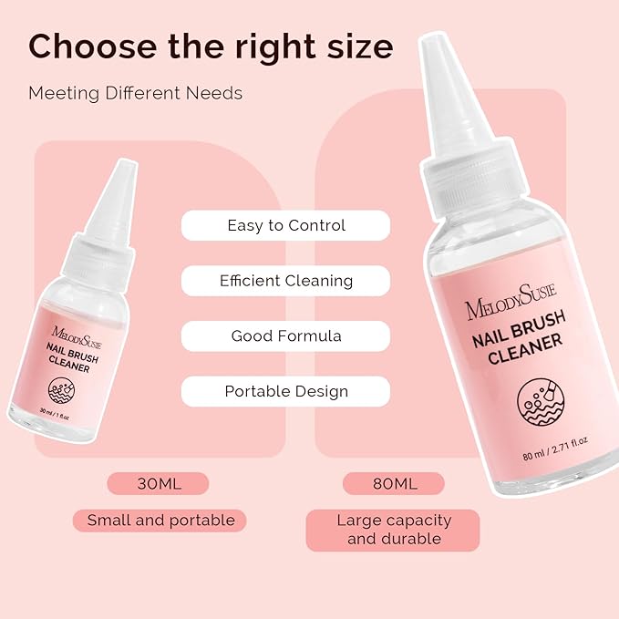 MelodySusie Nail Brush Cleaner, Acrylic Gel Nail Brushes Cleaning & Restoration Wax and Gel Removing Solution for Manicure Salon at Home 30ml/1fl.oz