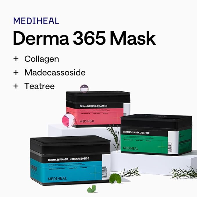 Mediheal Derma 365 Collagen Mask (30 Masks) - Daily Skin Care Mask for Firm Moisturizing to Lift Skin with Collagen Active 3X