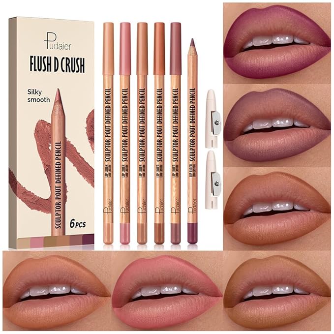 BestLand 6Pcs Berry Spice Glam Lip Liner Set, Long-Lasting Creamy Lip Pencils in Berry, Plum, Terracotta & Rose Shades, Smudge-Proof Formula for Full Bold Lips & Defined Contour Looks (Set 03)