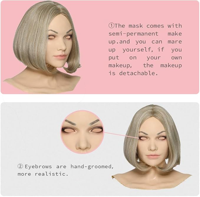 Minaky Hand-made Silicone Head Mask America Girl for Crossdresser Transgender Costumes Drag Queen