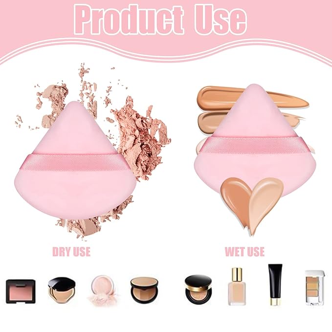 Pimoys 6 Pieces Powder Puff Valentines Day Gifts for Her Face Makeup Sponge Soft Velour Triangle Powder Puffs Beauty Sponge for Loose Powder (Black, Pink)