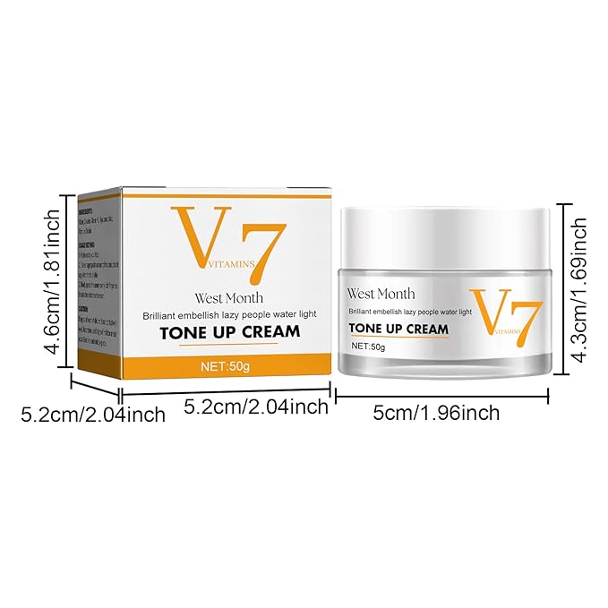 Brightening Moisturizer for a Radiant Glow, V7 Tone Up Cream with Vitamin C & Hyaluronic Acid, Lightweight Non-Greasy Formula for Daily Hydration and Even Skin Tone, 50g