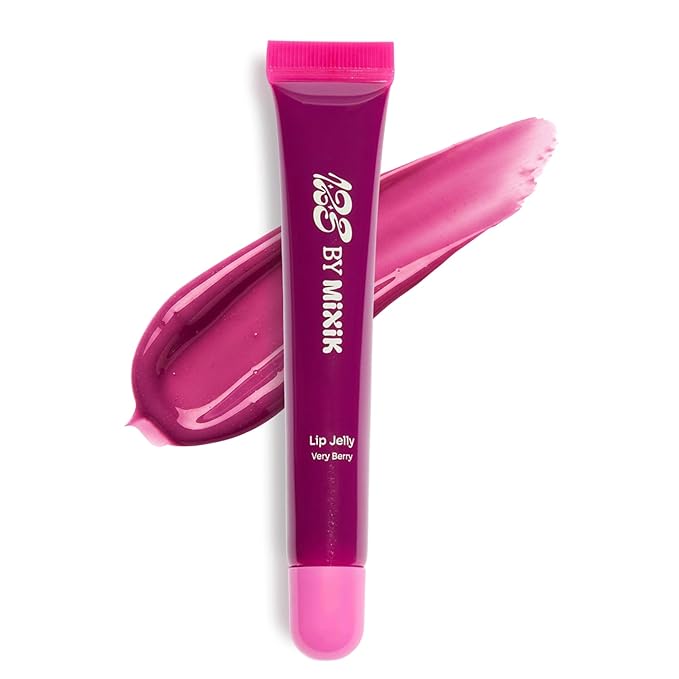 MIXIK 123 Lip Jelly, Sheer Glossy Lip Gloss with Vitamin 10 Complex & Nourishing Oils, Hydrating, Vegan, Cruelty-Free, Non-Sticky Jelly Lip Stain, 0.3 fl oz (9ml) (Very Berry)