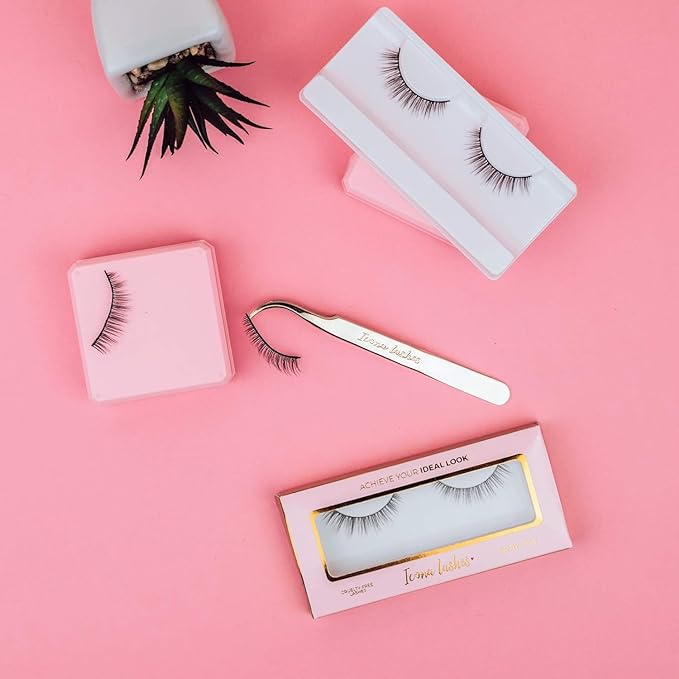 Icona Lashes Hair Removal & Eyelash Tweezer - J-curved Tip for Precise Plucking - Applicator Tool for False Eyelash Clusters & Lash Extensions - 24K Gold Plating, Stainless Steel - Case Included