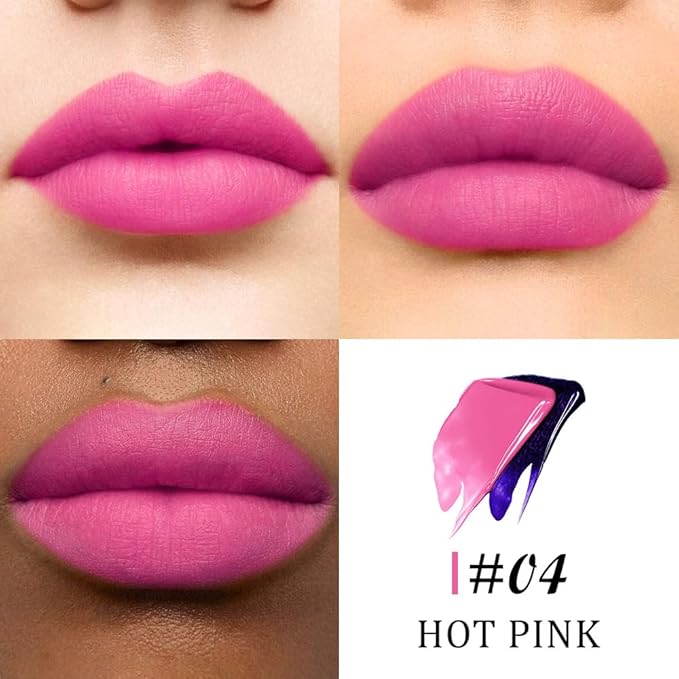JUAAZIN Peel Off Lip Stain Tattoo with Tweezer - Hot Pink Matte Lip Tint, Long Lasting Waterproof Transfer-Proof Lip Stain, Cruelty-Free Lip Masque for All Skin Types, Valentine's Day Gift 04#