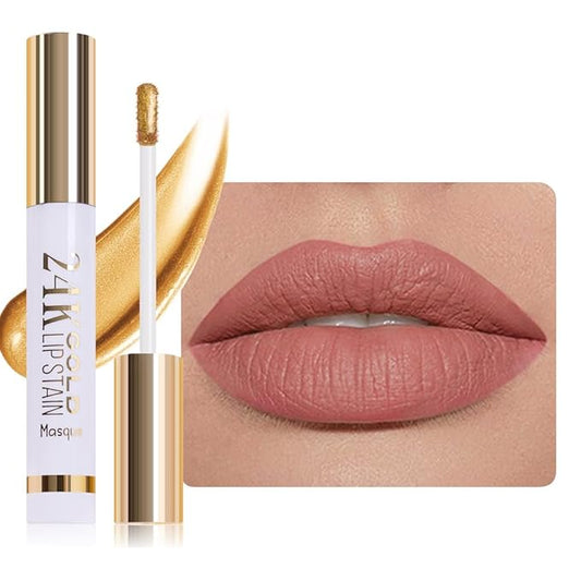 JUAAZIN All Day Lip Stain Peel Off Gold Liquid Lip Gloss Tattoo, Ruby Red Matte Finish Peel Off Lip Stain Masque, Long Lasting Waterproof Lip Tint, Transfer-proof for All Skin Types 03#