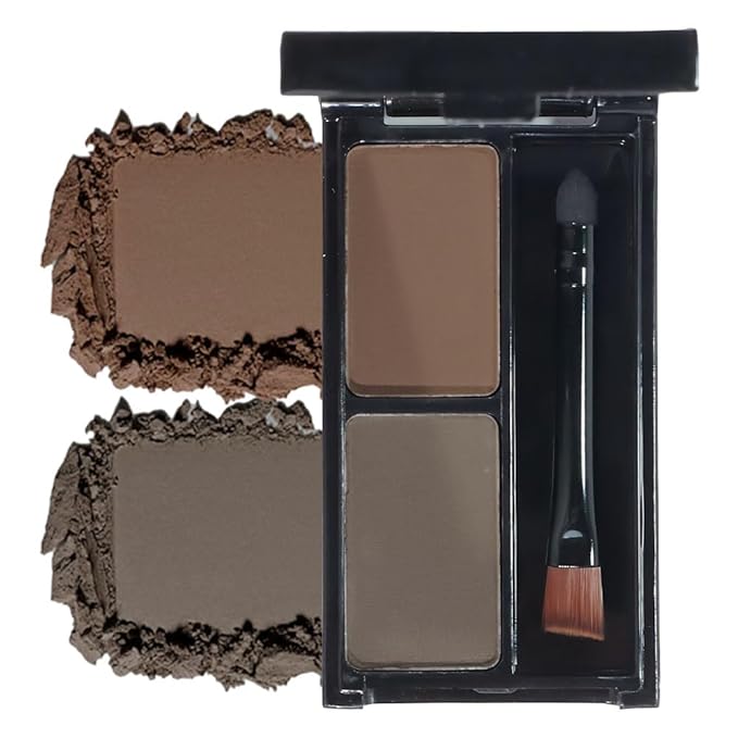 Brow Powder Kit – Long-Lasting Light-Dark Brown Color Brow Filler for Full, Defined Natural Brows, Contour Palette with Double-Ended Brush, sombra para cejas-3#