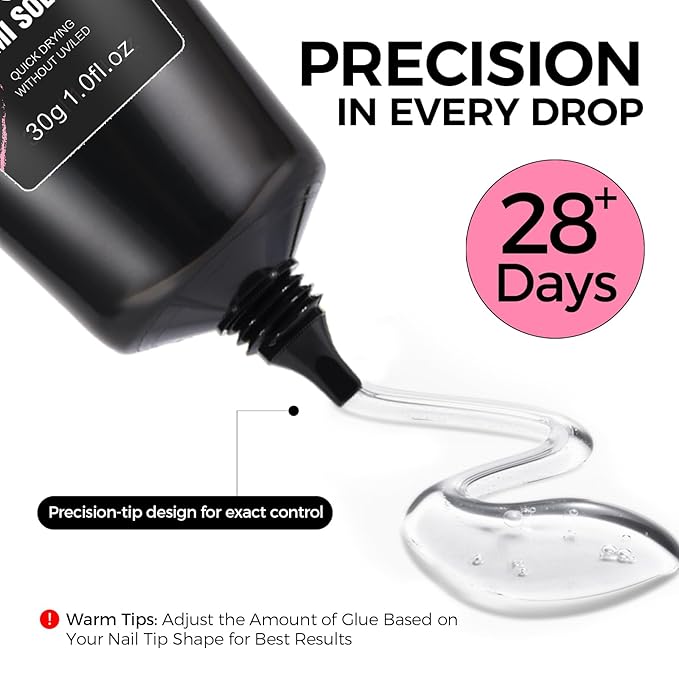 30ML Strong Nail Glue for Press On Nail Tips, Glue Gel for False Nails Fake Acrylic Nail, Upgraded Quick Drying, No Lamp Needed, Long Lasting
