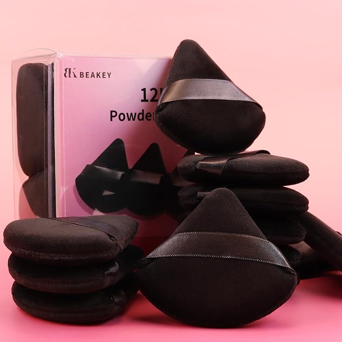 BEAKEY 12pcs Powder Puffs for Face Powder Triangle Powder Puff for Loose and Cosmetic Foundation, Makeup Puff for Contouring, Cloud Kiss Beauty Makeup Tools, Stocking Stuffers for Women
