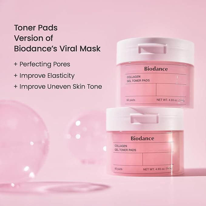 Biodance Collagen Gel Toner Pads, Pore Minimizer for Face, Improving Elasticity, Plumping Toner Pads for Sensitive Skin, Korean Skin Care, Gifts for Womenㅣ4.93 fl.oz.(140g)*60Pads