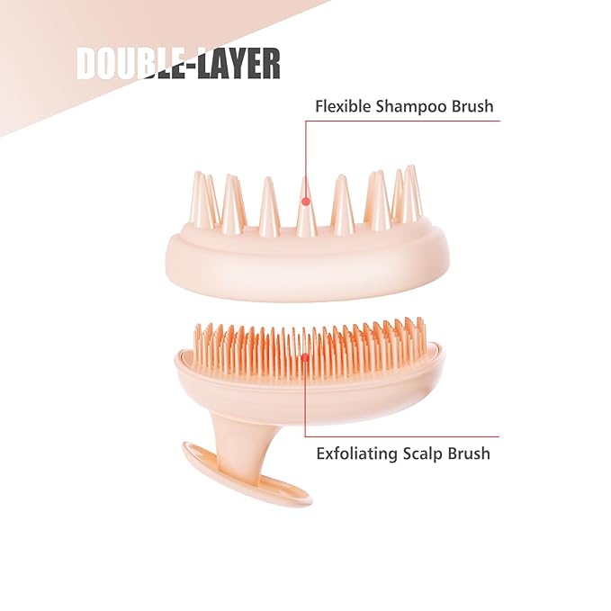Rebex 2-in-1 Scalp Massager Shampoo Brush,Scalp Scrubber, Exfoliator Brush for Removing Dandruff & Hair Growth,Detangling Scrubber for Wet or Dry Hair (Peach Fuzz Color)