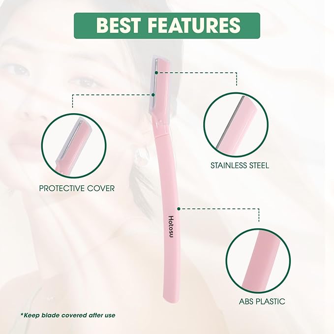 Face Razors for Women & Men Face Hair, Dermaplane Razor with Protective Cap, Womens Facial Razor for Peach Fuzz & Eyebrow Grooming, Ideal Travel Friendly Gift - 3pcs