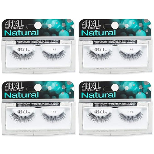 Ardell Natural Lashes 176 Black – Lightweight Natural Look False Eyelashes, Soft Volume Strip Lashes with Invisiband, 4 Pack