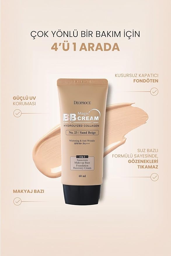 Deoproce Magic BB Cream SPF50+ PA+++ | 4-in-1 Foundation, Makeup Base, Sunscreen & Recovery Cream | Glossy finish Lightweight, #23 SPF50+ PA+++ | 60ml (#23. Sand Beige, 60 ML)