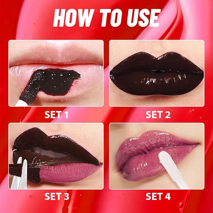 JUAAZIN Dark Raspberry Lip Stain Peel Off Lip liner and Lip oil with Tweezer, Dual-Ended Peel Off Lip Stain Tattoo, Highly Pigmented Long Lasting Waterproof, Transfer-proof for All Skin Types, 05#