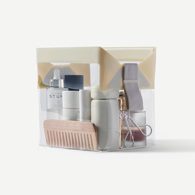 Cadence Parcel - Clear Kit with Magnetic Closure - Durable and Leak-Resistant Travel Toiletry Kit - Modular Design - Hygiene Bag for Travel Essentials - 2 Qt - Pebble