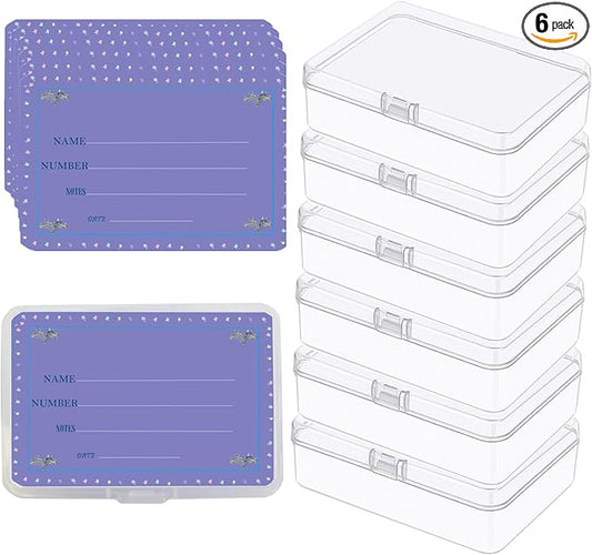SJZQ 6PCS Mini Clear Rectangle Storage Organizer with self-adhesive handwritten labels, 3.4x2.4x1 Inch Small plastic containers case for Small Items, Hairpins, Buttons, Beads, Craft Accessories case