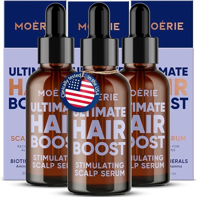MOERIE Ultimate Hair Growth Serum for Natural Hair Regrowth & Thickening - Anti Thinning & Hair Loss Treatment for Women - Rapid Hair Growth Products (1.69 Fl Oz (Pack of 3))