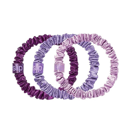 SLIP Amazon Exclusive Skinny Scrunchies: Anti-Crease, Anti-Breakage Slipsilk™ Design Protects Delicate Hair | Includes 3 Pure Silk Scrunchies, Violet