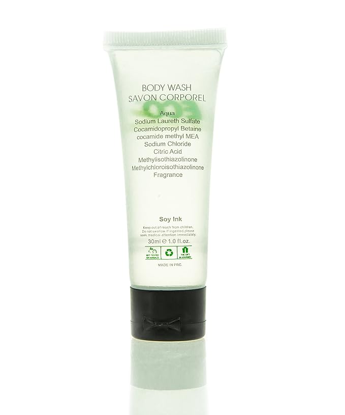 ECO Amenities Travel Size 1oz Body Wash (BULK 200 Pack) - 30ml Bulk Hotel Body Wash Supplies for Guests - Green Tea Scent Eco body wash for woman, Body wash for men, Biodegradable Container