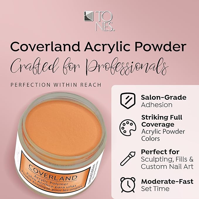 Tones Coverland Acrylic Nail Powder " Peach Sunset" - Limited Edition Acrylic Powder for Nail Design, Sculpting, and Masking Nail Bed Imperfections - Professional Acrylic Nail Supplies - (1.5 Oz)