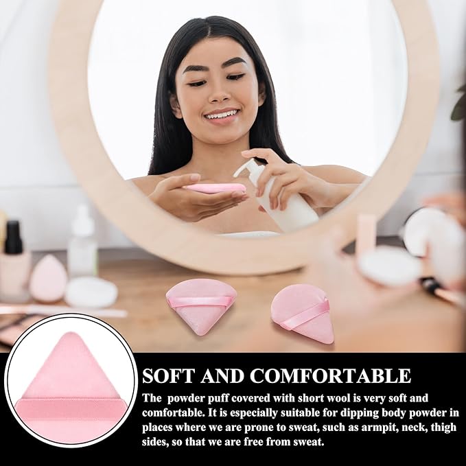 Maitys 12 Pcs Powder Puff Triangle for Face Makeup Cosmetic Loose Powder Puff Velour Soft Body Washable Reusable Foundation Sponge Wet Dry Makeup Tool for Women(Small,Pink)