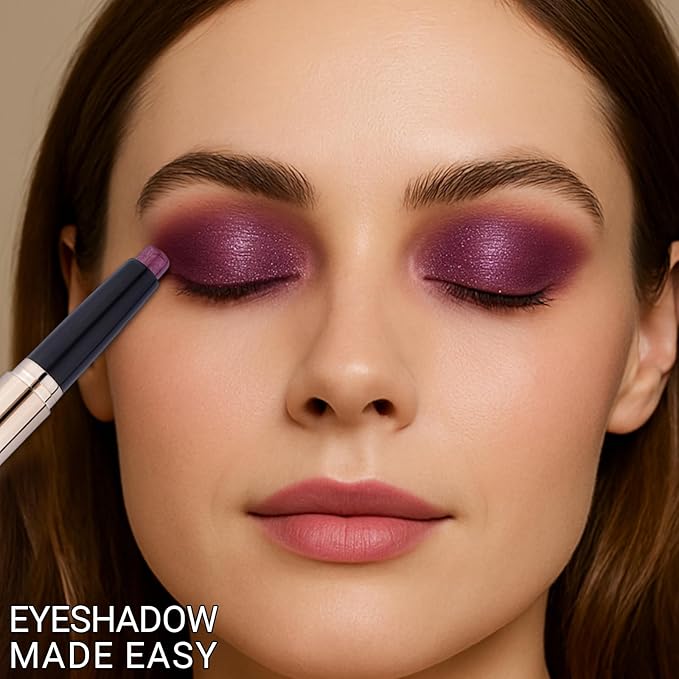 Erinde Waterproof Cream Eyeshadow Stick, Magenta Purple Shimmer Eye Shadow Sticks, Cream to Powder Eyeshadow Crayon, Buildable & Blendable Long-Lasting Eye Shadow Stick, Vegan & Cruelty-Free, C09