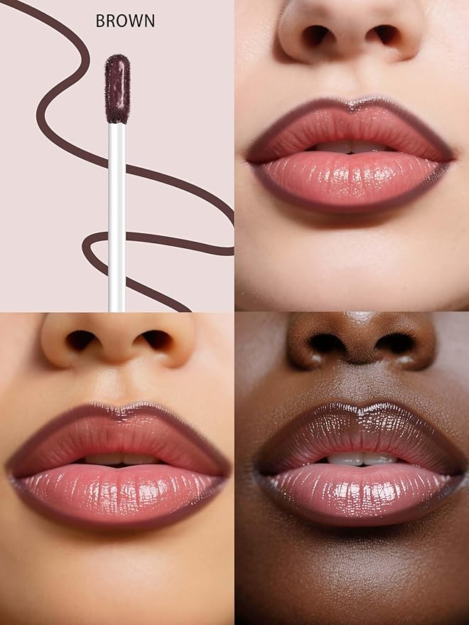 QCMME Lip Stain Peel Off Lip Liner Stain with Tweezer, Long Lasting Matte Lip Tint Tattoo, Highly Pigmented Color Lip Makeup, Waterproof Lipstick, Transfer-proof Lipstain for Women, Brown