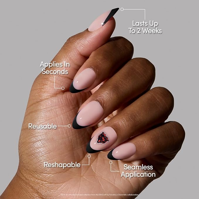 Glamnetic x Fanatics Press On Nails - Chicago Bears | Short Almond Fake Nails, NFL Bears Blue French Tips, Football Nails, Salon-Quality | 15 Sizes - 30 Nail Kit with Glue
