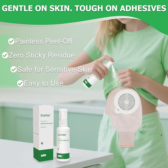 Adhesive Remover Spray, No-Sting Medical Adhesive Spray, Ideal for Ostomy Patients, Sensitive Skin and Bandage Removal, Low Residue, Quick Dry, Non-Sticky Formula,4oz/ 120ml