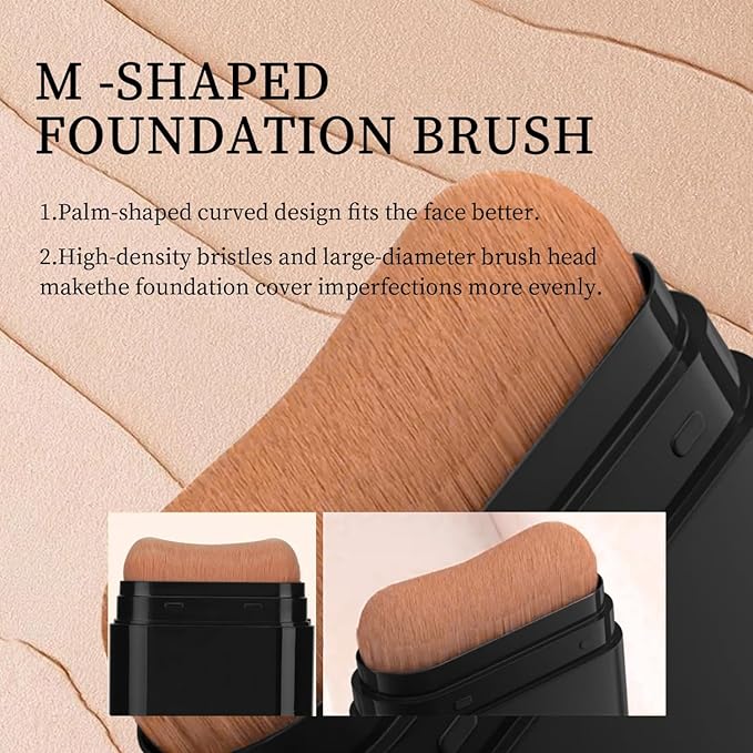Dual-Ended Foundation & Concealer Stick with Built-in Brush, Long-Wear Matte Korean Full-Coverage Makeup, Waterproof Hydrating Contour for All Skin Tones (04#WHEAT)