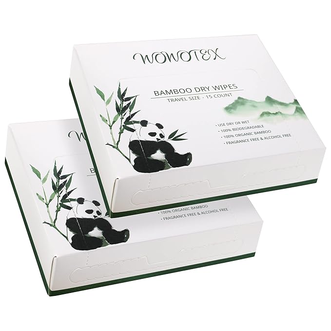 WOWOTEX Travel Size Bamboo Viscose Disposable Face Towel Biodegradable Large Dry Face Wipes 30 Count/2 Box Extra Thick Soft Clean Facial Towels for Facial and Body Cleansing, Travel, Camping