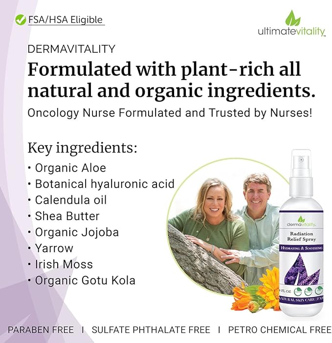 UltimateVitality Radiation Burn Relief Spray - Calendula Spray for Radiation Treatment, Natural Organic Plant Based Moisturizing Soothing Relief for Itchy, Sensitive Skin – 4 Ounces