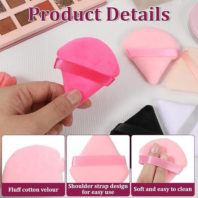 Oqqlin 100 Pcs Triangle Powder Puffs Bulk, Soft Velvet Powders Puff Muticolor Wet Dry Makeup Sponge for Loose Powder, Press Powders (5 Color)
