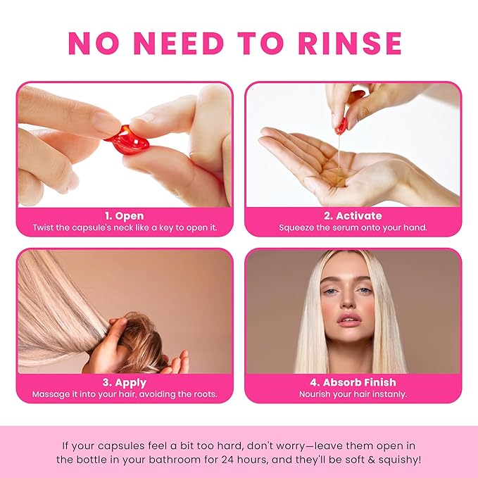 Hair Vitamin Oil Capsules - No Rinse Hair Care Serum with Argan Oil, Macadamia & Avocado Oils Vitamins A, E, & Pro B5 - HairGloss - Conditioner for Women & Men, 40 Capsules
