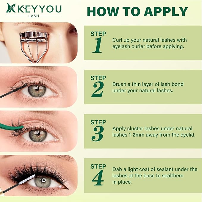 KEYYOU LASH Lash Clusters Kit Manga Lashes 8-18mm C Curl Wispy Lash Cluster Ultra-Thin Natural Lash Cluster with Spike Eyelash Extension 120pcs Fairy False Eyelash with Remover Bond and Seal（F04 Kit）