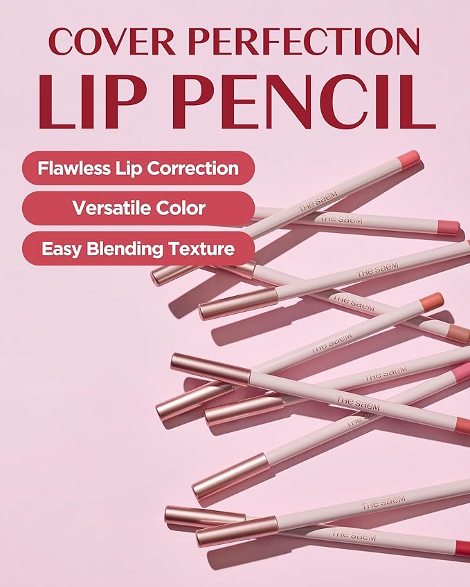 THESAEM Cover Perfection Lip Pencil - 03 Peach Coral - Slim 4mm Lip Liner for Overlip Correction - Korean Makeup Lip Contouring Pencil Easy Blending Formula, 0.04oz