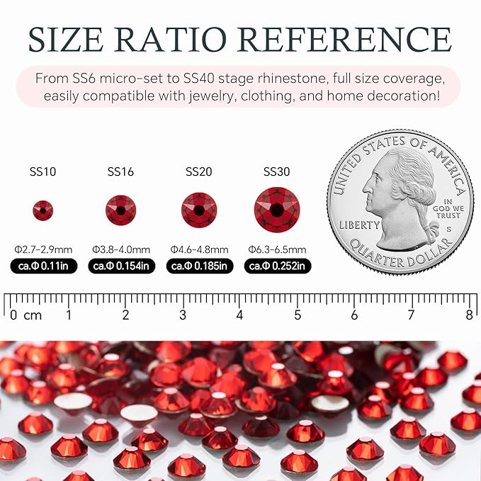 Meibite Light Siam Flatback Rhinestones, Glass Rhinestones for Nail Art and Craft, Glue Fix, Loose Crystal Gemstones(Red, SS16, 1440pcs, 3.8-4.0mm)