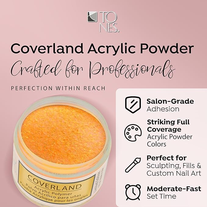 Tones Coverland Acrylic Nail Powder "Sunshine" - Limited Edition Acrylic Powder for Nail Design, Sculpting, and Masking Nail Bed Imperfections - Professional Acrylic Nail Supplies - (1.5 Oz)