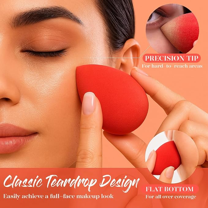 BEAKEY Makeup Sponge Set 5 Pack Micro Porous Low Absorption Soft Latex Free Foundation Beauty Sponges & Blenders for Powder Cream, Stocking Stuffers for Women